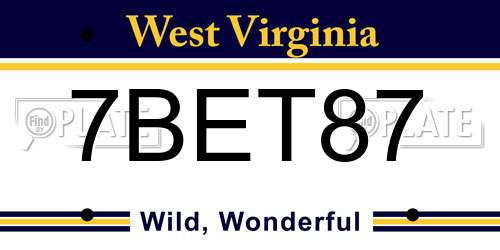 7BET87 West Virginia License Plate