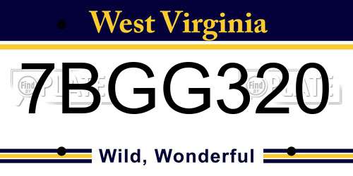 7BGG320 West Virginia License Plate