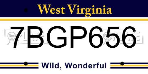 7BGP656 West Virginia License Plate