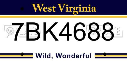 7BK4688 West Virginia License Plate