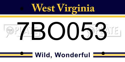 7BO053 West Virginia License Plate