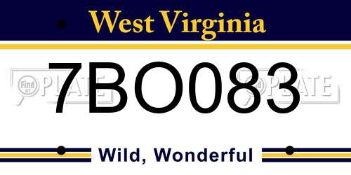 7BO083 West Virginia License Plate