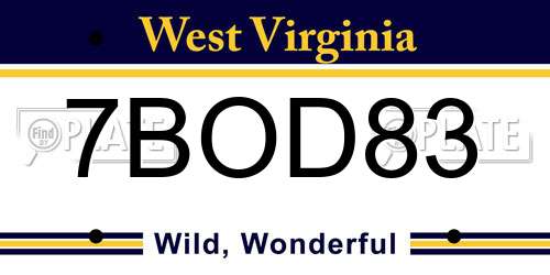 7BOD83 West Virginia License Plate