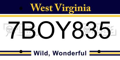 7BOY835 West Virginia License Plate