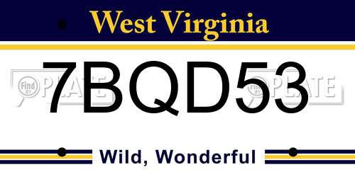 7BQD53 West Virginia License Plate