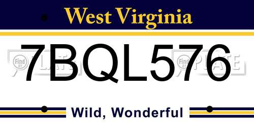 7BQL576 West Virginia License Plate