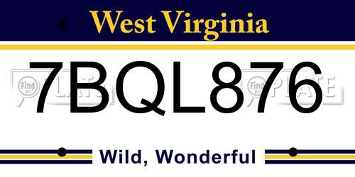 7BQL876 West Virginia License Plate
