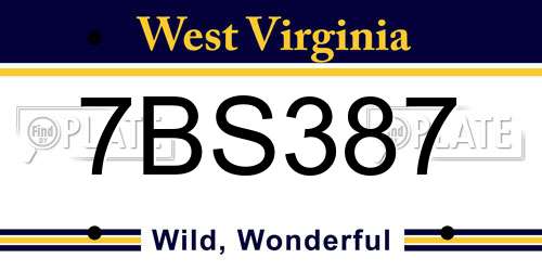 7BS387 West Virginia License Plate
