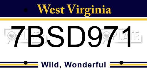 7BSD971 West Virginia License Plate