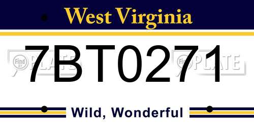 7BT0271 West Virginia License Plate