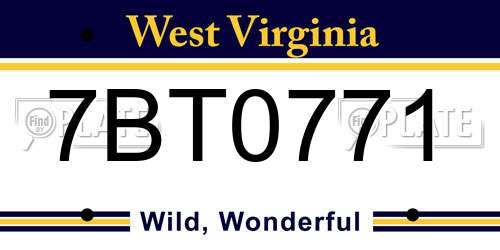 7BT0771 West Virginia License Plate