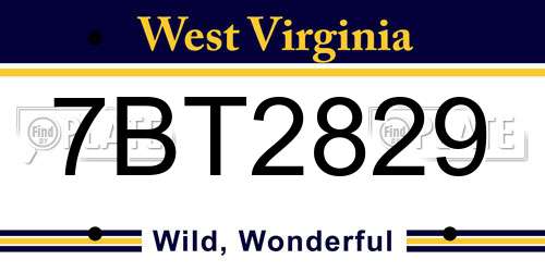 7BT2829 West Virginia License Plate