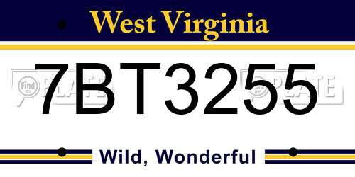 7BT3255 West Virginia License Plate
