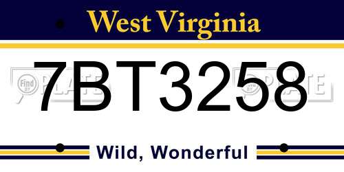 7BT3258 West Virginia License Plate
