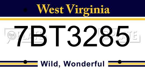 7BT3285 West Virginia License Plate