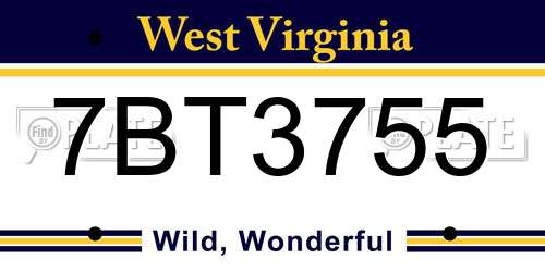 7BT3755 West Virginia License Plate