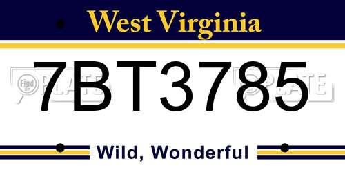 7BT3785 West Virginia License Plate