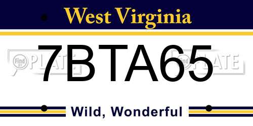 7BTA65 West Virginia License Plate