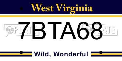 7BTA68 West Virginia License Plate