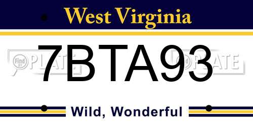 7BTA93 West Virginia License Plate