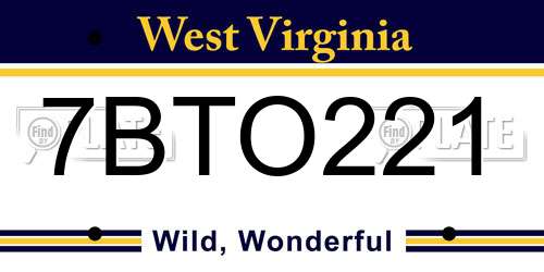 7BTO221 West Virginia License Plate
