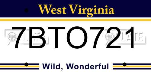 7BTO721 West Virginia License Plate