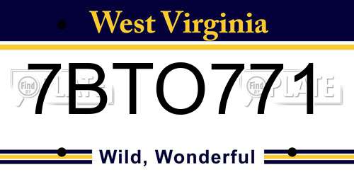 7BTO771 West Virginia License Plate