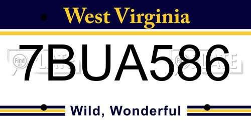 7BUA586 West Virginia License Plate