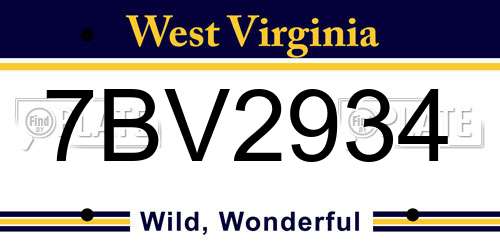 7BV2934 West Virginia License Plate