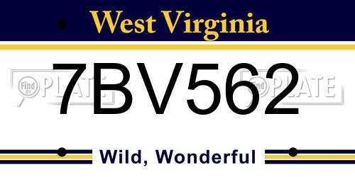 7BV562 West Virginia License Plate