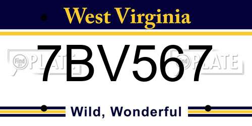 7BV567 West Virginia License Plate