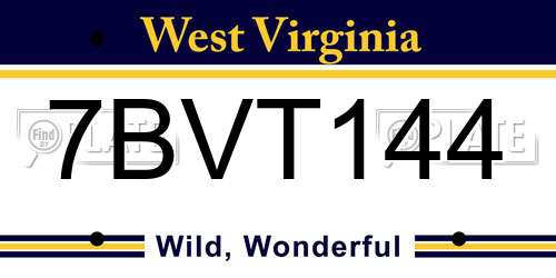 7BVT144 West Virginia License Plate