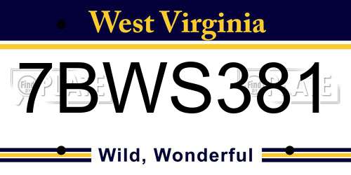 7BWS381 West Virginia License Plate