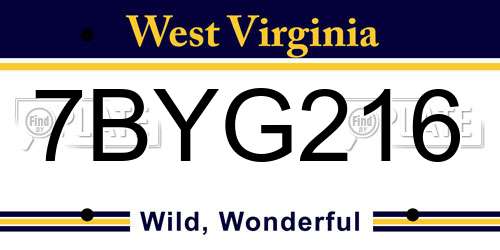 7BYG216 West Virginia License Plate