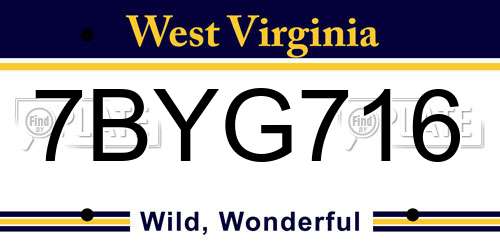 7BYG716 West Virginia License Plate