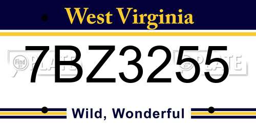 7BZ3255 West Virginia License Plate