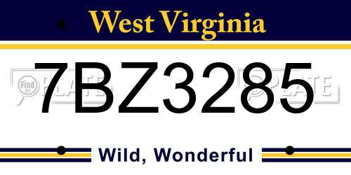 7BZ3285 West Virginia License Plate