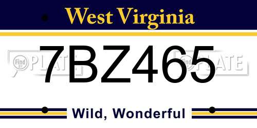 7BZ465 West Virginia License Plate
