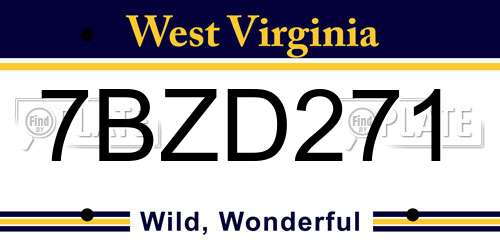 7BZD271 West Virginia License Plate