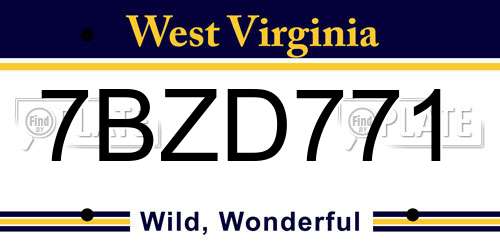 7BZD771 West Virginia License Plate
