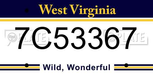 7C53367 West Virginia License Plate