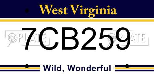 7CB259 West Virginia License Plate