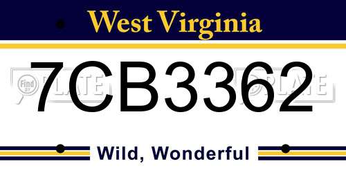 7CB3362 West Virginia License Plate