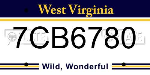 7CB6780 West Virginia License Plate