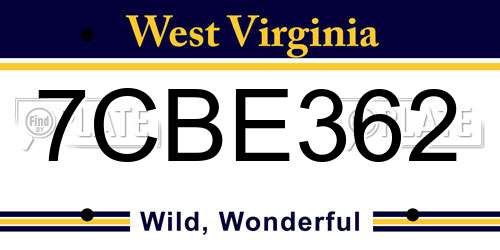 7CBE362 West Virginia License Plate
