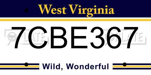 7CBE367 West Virginia License Plate