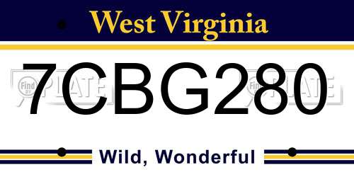 7CBG280 West Virginia License Plate