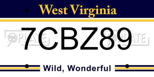 7CBZ89 West Virginia License Plate