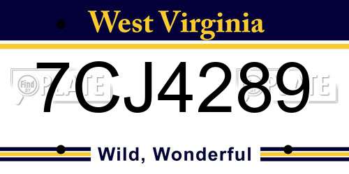 7CJ4289 West Virginia License Plate