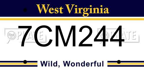 7CM244 West Virginia License Plate